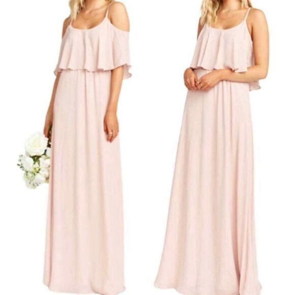 Show Me Your MuMu Dresses & Skirts - NWT Show Me Your Mumu Caitlin Ruffle Maxi Dress XS Dusty Blush Crisp Formal‎
